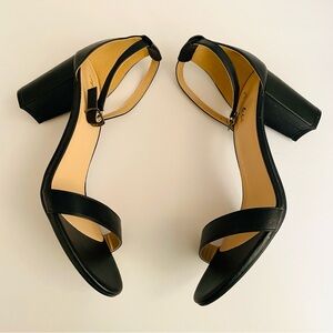 Ankis Black Chunky Heel Pump Sandals Party Ankle Strap Buckle Open Toe Size 9.5